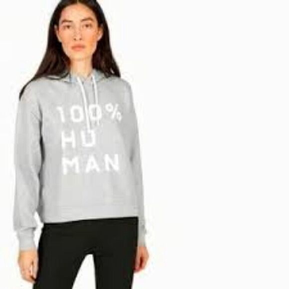 Everlane The 100% Human Typography Hoodie French Terry  XS Gray Boxy Long Sleeve - Picture 2 of 8